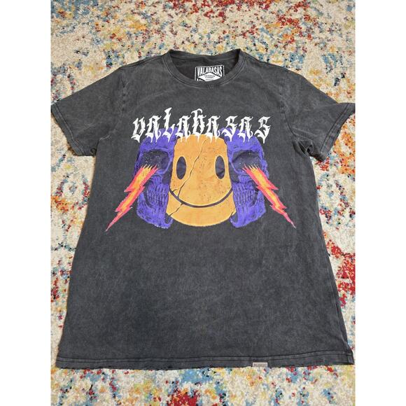 Valabasas Vintage Keep Smiling On The Inside Skull Graphic T-Shirt Medium Black - Picture 2 of 8